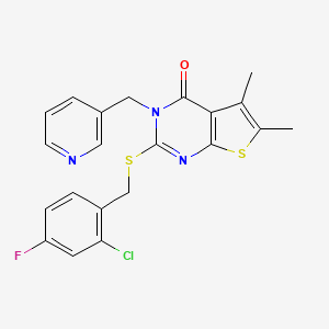 molecular formula C21H17ClFN3OS2 B4839315 2-[(2-chloro-4-fluorobenzyl)thio]-5,6-dimethyl-3-(3-pyridinylmethyl)thieno[2,3-d]pyrimidin-4(3H)-one 