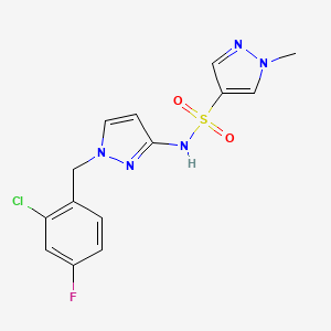 molecular formula C14H13ClFN5O2S B4839496 N-[1-(2-chloro-4-fluorobenzyl)-1H-pyrazol-3-yl]-1-methyl-1H-pyrazole-4-sulfonamide 