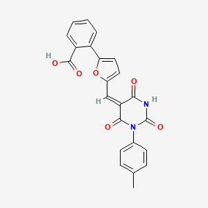 molecular formula C23H16N2O6 B4839503 2-(5-{[1-(4-methylphenyl)-2,4,6-trioxotetrahydro-5(2H)-pyrimidinylidene]methyl}-2-furyl)benzoic acid 