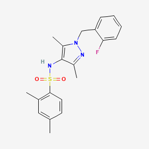 molecular formula C20H22FN3O2S B4839521 N-[1-(2-fluorobenzyl)-3,5-dimethyl-1H-pyrazol-4-yl]-2,4-dimethylbenzenesulfonamide 