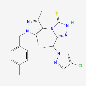 molecular formula C20H22ClN7S B4839568 5-[1-(4-chloro-1H-pyrazol-1-yl)ethyl]-4-[3,5-dimethyl-1-(4-methylbenzyl)-1H-pyrazol-4-yl]-4H-1,2,4-triazole-3-thiol 