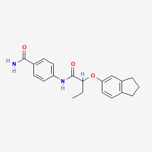 molecular formula C20H22N2O3 B4839594 4-{[2-(2,3-dihydro-1H-inden-5-yloxy)butanoyl]amino}benzamide 