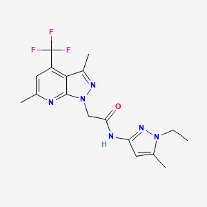 molecular formula C17H19F3N6O B4839685 2-[3,6-dimethyl-4-(trifluoromethyl)-1H-pyrazolo[3,4-b]pyridin-1-yl]-N-(1-ethyl-5-methyl-1H-pyrazol-3-yl)acetamide 