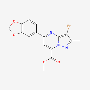 molecular formula C16H12BrN3O4 B4839746 methyl 5-(1,3-benzodioxol-5-yl)-3-bromo-2-methylpyrazolo[1,5-a]pyrimidine-7-carboxylate 