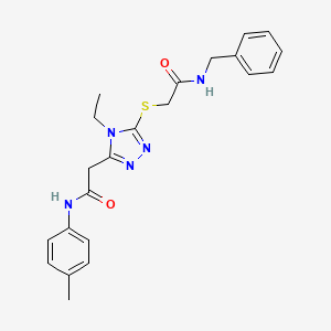 molecular formula C22H25N5O2S B4839957 2-(5-{[2-(benzylamino)-2-oxoethyl]thio}-4-ethyl-4H-1,2,4-triazol-3-yl)-N-(4-methylphenyl)acetamide 