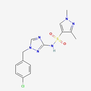 molecular formula C14H15ClN6O2S B4840164 N-[1-(4-chlorobenzyl)-1H-1,2,4-triazol-3-yl]-1,3-dimethyl-1H-pyrazole-4-sulfonamide 