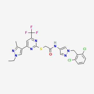 molecular formula C23H20Cl2F3N7OS B4840166 N-[1-(2,6-dichlorobenzyl)-1H-pyrazol-4-yl]-2-{[4-(1-ethyl-3-methyl-1H-pyrazol-4-yl)-6-(trifluoromethyl)-2-pyrimidinyl]thio}acetamide 