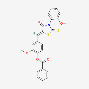 molecular formula C25H19NO5S2 B4840191 2-methoxy-4-{[3-(2-methoxyphenyl)-4-oxo-2-thioxo-1,3-thiazolidin-5-ylidene]methyl}phenyl benzoate 