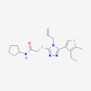 molecular formula C19H26N4OS2 B4840219 2-{[4-allyl-5-(4-ethyl-5-methyl-3-thienyl)-4H-1,2,4-triazol-3-yl]thio}-N-cyclopentylacetamide 