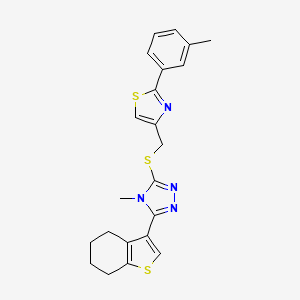 molecular formula C22H22N4S3 B4840223 4-methyl-3-({[2-(3-methylphenyl)-1,3-thiazol-4-yl]methyl}thio)-5-(4,5,6,7-tetrahydro-1-benzothien-3-yl)-4H-1,2,4-triazole 