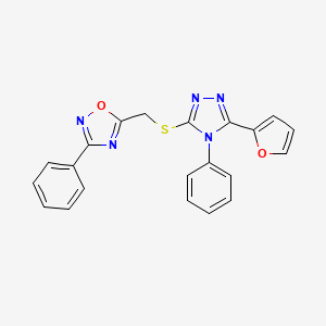 molecular formula C21H15N5O2S B4840302 5-({[5-(2-furyl)-4-phenyl-4H-1,2,4-triazol-3-yl]thio}methyl)-3-phenyl-1,2,4-oxadiazole 