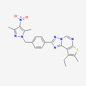 molecular formula C22H21N7O2S B4840472 2-{4-[(3,5-dimethyl-4-nitro-1H-pyrazol-1-yl)methyl]phenyl}-9-ethyl-8-methylthieno[3,2-e][1,2,4]triazolo[1,5-c]pyrimidine 
