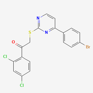 molecular formula C18H11BrCl2N2OS B4840482 2-{[4-(4-bromophenyl)-2-pyrimidinyl]thio}-1-(2,4-dichlorophenyl)ethanone 