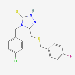molecular formula C17H15ClFN3S2 B4840515 4-(4-chlorobenzyl)-5-{[(4-fluorobenzyl)thio]methyl}-4H-1,2,4-triazole-3-thiol 