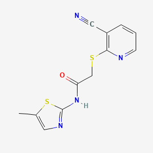 molecular formula C12H10N4OS2 B4840576 2-[(3-cyano-2-pyridinyl)thio]-N-(5-methyl-1,3-thiazol-2-yl)acetamide 