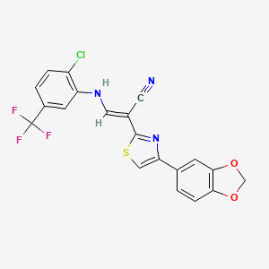 molecular formula C20H11ClF3N3O2S B4840648 2-[4-(1,3-benzodioxol-5-yl)-1,3-thiazol-2-yl]-3-{[2-chloro-5-(trifluoromethyl)phenyl]amino}acrylonitrile 