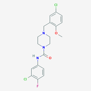 molecular formula C19H20Cl2FN3O2 B4840687 N-(3-chloro-4-fluorophenyl)-4-(5-chloro-2-methoxybenzyl)-1-piperazinecarboxamide 