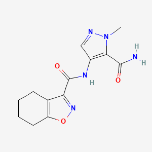 molecular formula C13H15N5O3 B4840744 N-[5-(aminocarbonyl)-1-methyl-1H-pyrazol-4-yl]-4,5,6,7-tetrahydro-1,2-benzisoxazole-3-carboxamide 