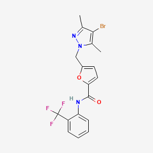 molecular formula C18H15BrF3N3O2 B4840767 5-[(4-bromo-3,5-dimethyl-1H-pyrazol-1-yl)methyl]-N-[2-(trifluoromethyl)phenyl]-2-furamide 