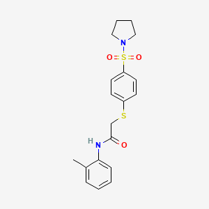 molecular formula C19H22N2O3S2 B4840949 N-(2-methylphenyl)-2-{[4-(1-pyrrolidinylsulfonyl)phenyl]thio}acetamide 
