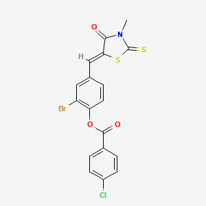 molecular formula C18H11BrClNO3S2 B4840952 2-bromo-4-[(3-methyl-4-oxo-2-thioxo-1,3-thiazolidin-5-ylidene)methyl]phenyl 4-chlorobenzoate 