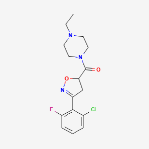molecular formula C16H19ClFN3O2 B4841010 1-{[3-(2-chloro-6-fluorophenyl)-4,5-dihydro-5-isoxazolyl]carbonyl}-4-ethylpiperazine 