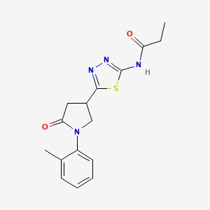 molecular formula C16H18N4O2S B4841040 N-{5-[1-(2-methylphenyl)-5-oxo-3-pyrrolidinyl]-1,3,4-thiadiazol-2-yl}propanamide 