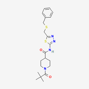 molecular formula C21H28N4O2S2 B4841044 N-{5-[(benzylthio)methyl]-1,3,4-thiadiazol-2-yl}-1-(2,2-dimethylpropanoyl)-4-piperidinecarboxamide 