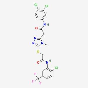 molecular formula C20H15Cl3F3N5O2S B4841097 2-{5-[(2-{[2-chloro-5-(trifluoromethyl)phenyl]amino}-2-oxoethyl)thio]-4-methyl-4H-1,2,4-triazol-3-yl}-N-(3,4-dichlorophenyl)acetamide 