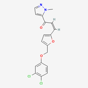 molecular formula C18H14Cl2N2O3 B4841126 3-{5-[(3,4-dichlorophenoxy)methyl]-2-furyl}-1-(1-methyl-1H-pyrazol-5-yl)-2-propen-1-one 