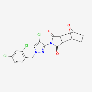 molecular formula C18H14Cl3N3O3 B4841140 4-[4-chloro-1-(2,4-dichlorobenzyl)-1H-pyrazol-3-yl]-10-oxa-4-azatricyclo[5.2.1.0~2,6~]decane-3,5-dione 