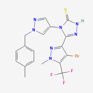 molecular formula C18H15BrF3N7S B4841294 5-[4-bromo-1-methyl-5-(trifluoromethyl)-1H-pyrazol-3-yl]-4-[1-(4-methylbenzyl)-1H-pyrazol-4-yl]-4H-1,2,4-triazole-3-thiol 
