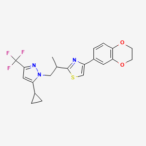 molecular formula C21H20F3N3O2S B4841303 2-{2-[5-cyclopropyl-3-(trifluoromethyl)-1H-pyrazol-1-yl]-1-methylethyl}-4-(2,3-dihydro-1,4-benzodioxin-6-yl)-1,3-thiazole 