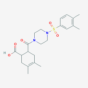 molecular formula C22H30N2O5S B4841309 6-({4-[(3,4-dimethylphenyl)sulfonyl]-1-piperazinyl}carbonyl)-3,4-dimethyl-3-cyclohexene-1-carboxylic acid 