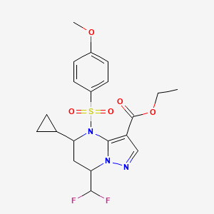 molecular formula C20H23F2N3O5S B4841396 ethyl 5-cyclopropyl-7-(difluoromethyl)-4-[(4-methoxyphenyl)sulfonyl]-4,5,6,7-tetrahydropyrazolo[1,5-a]pyrimidine-3-carboxylate 