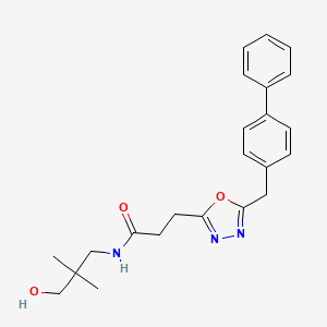 molecular formula C23H27N3O3 B4841412 3-[5-(4-biphenylylmethyl)-1,3,4-oxadiazol-2-yl]-N-(3-hydroxy-2,2-dimethylpropyl)propanamide 