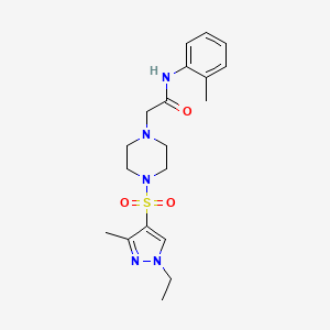 molecular formula C19H27N5O3S B4841544 2-{4-[(1-ethyl-3-methyl-1H-pyrazol-4-yl)sulfonyl]-1-piperazinyl}-N-(2-methylphenyl)acetamide 