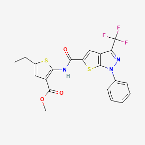 molecular formula C21H16F3N3O3S2 B4841562 methyl 5-ethyl-2-({[1-phenyl-3-(trifluoromethyl)-1H-thieno[2,3-c]pyrazol-5-yl]carbonyl}amino)-3-thiophenecarboxylate 
