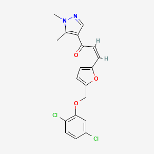molecular formula C19H16Cl2N2O3 B4841574 3-{5-[(2,5-dichlorophenoxy)methyl]-2-furyl}-1-(1,5-dimethyl-1H-pyrazol-4-yl)-2-propen-1-one 