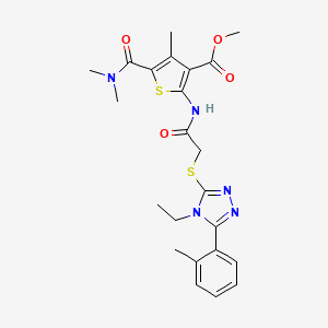 molecular formula C23H27N5O4S2 B4841628 methyl 5-[(dimethylamino)carbonyl]-2-[({[4-ethyl-5-(2-methylphenyl)-4H-1,2,4-triazol-3-yl]thio}acetyl)amino]-4-methyl-3-thiophenecarboxylate 