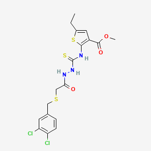 molecular formula C18H19Cl2N3O3S3 B4841669 methyl 2-{[(2-{[(3,4-dichlorobenzyl)thio]acetyl}hydrazino)carbonothioyl]amino}-5-ethyl-3-thiophenecarboxylate 
