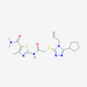molecular formula C19H26N6O2S2 B4841686 2-({[(4-allyl-5-cyclopentyl-4H-1,2,4-triazol-3-yl)thio]acetyl}amino)-N,N,4-trimethyl-1,3-thiazole-5-carboxamide 