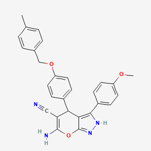 molecular formula C28H24N4O3 B4841692 6-amino-3-(4-methoxyphenyl)-4-{4-[(4-methylbenzyl)oxy]phenyl}-1,4-dihydropyrano[2,3-c]pyrazole-5-carbonitrile 