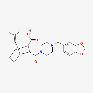 molecular formula C24H30N2O5 B4841873 3-{[4-(1,3-benzodioxol-5-ylmethyl)-1-piperazinyl]carbonyl}-7-(1-methylethylidene)bicyclo[2.2.1]heptane-2-carboxylic acid 