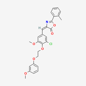 molecular formula C27H24ClNO6 B4841973 4-{3-chloro-5-methoxy-4-[2-(3-methoxyphenoxy)ethoxy]benzylidene}-2-(2-methylphenyl)-1,3-oxazol-5(4H)-one 