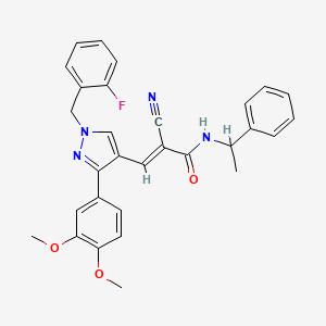 molecular formula C30H27FN4O3 B4842003 2-cyano-3-[3-(3,4-dimethoxyphenyl)-1-(2-fluorobenzyl)-1H-pyrazol-4-yl]-N-(1-phenylethyl)acrylamide 