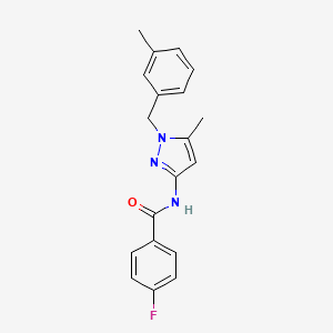 molecular formula C19H18FN3O B4842248 4-fluoro-N-[5-methyl-1-(3-methylbenzyl)-1H-pyrazol-3-yl]benzamide 
