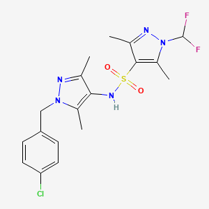 molecular formula C18H20ClF2N5O2S B4842423 N-[1-(4-chlorobenzyl)-3,5-dimethyl-1H-pyrazol-4-yl]-1-(difluoromethyl)-3,5-dimethyl-1H-pyrazole-4-sulfonamide 