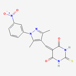 molecular formula C16H13N5O4S B4842534 5-{[3,5-dimethyl-1-(3-nitrophenyl)-1H-pyrazol-4-yl]methylene}-2-thioxodihydro-4,6(1H,5H)-pyrimidinedione 