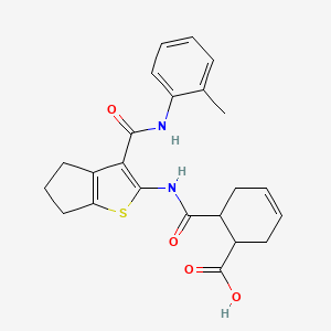 molecular formula C23H24N2O4S B4842592 6-{[(3-{[(2-methylphenyl)amino]carbonyl}-5,6-dihydro-4H-cyclopenta[b]thien-2-yl)amino]carbonyl}-3-cyclohexene-1-carboxylic acid 